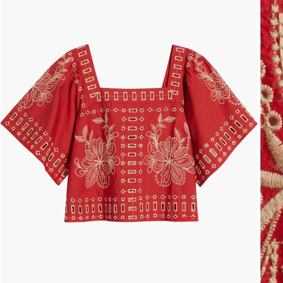 Rails Tops - Rails Lane Embroidered Eyelet Cotton Crop Top